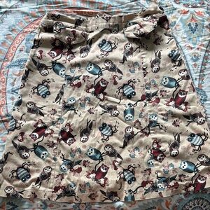 Voodoo Vixen Cream A-Line Skirt with Owl Pattern